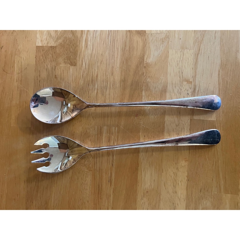 Vintage EP Zinc Italy Silver Plated Salad Serving Set Spoon and Fork 2 Piece